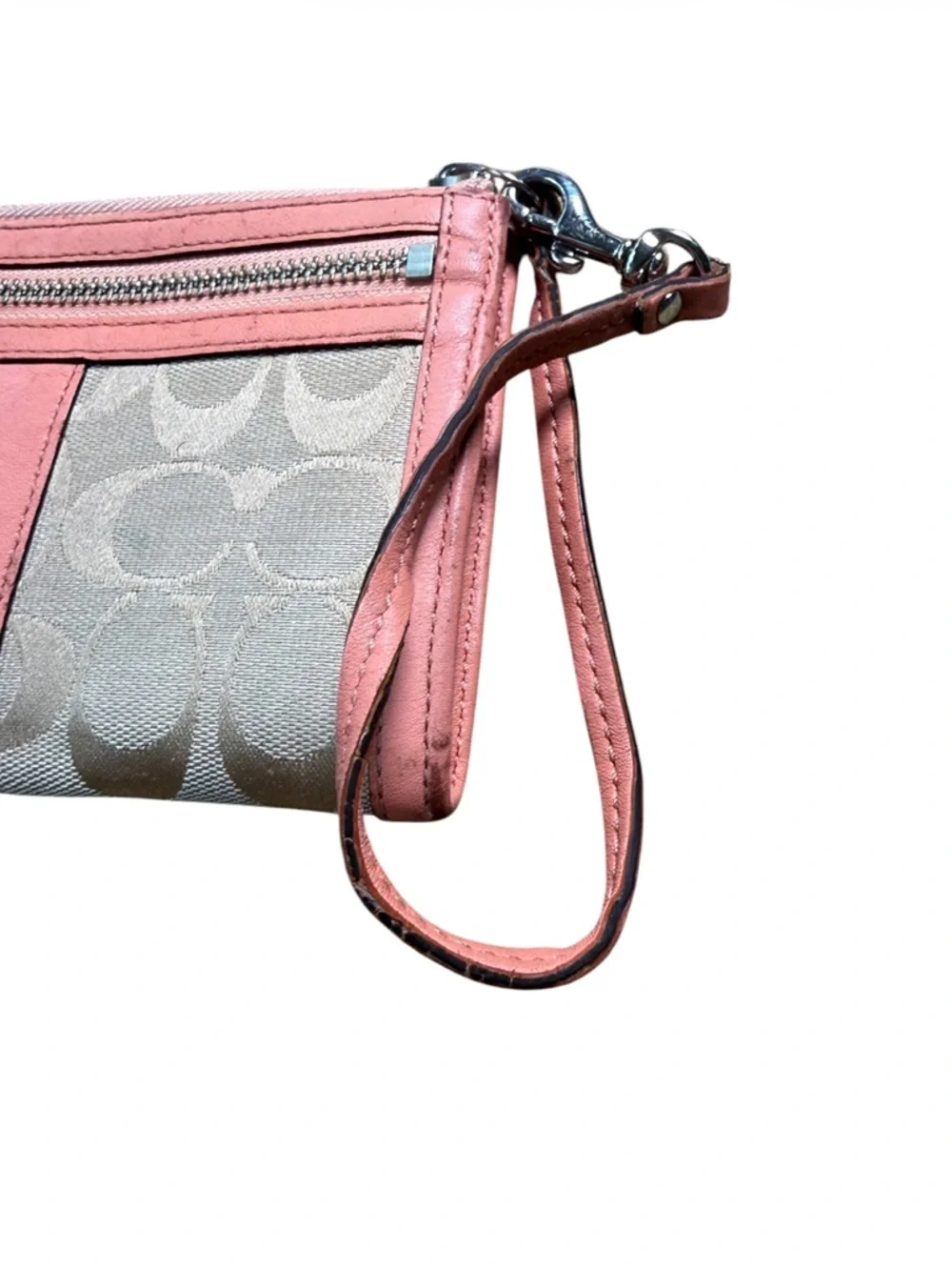 Coach Vintage Y2K Wristlet Pink/ Coral color Signature C Jaquard Canvas Leather - Picture 6 of 14